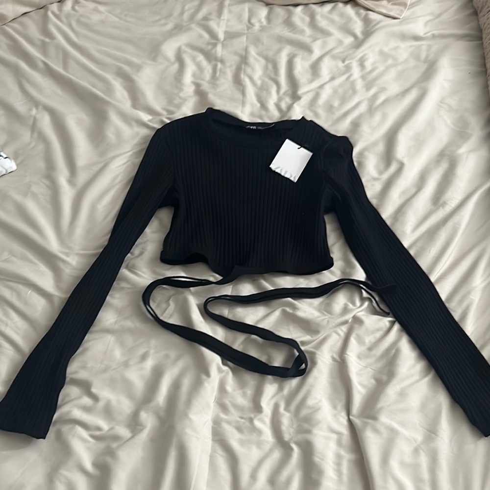 Zara Black Ribbed Long Sleeve Top